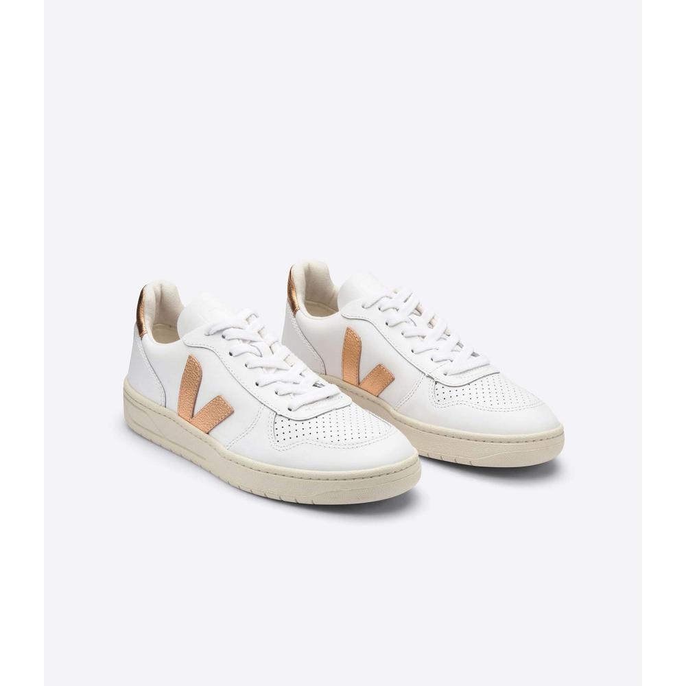 Veja V-10 LEATHER Sneakers Dames White/Gold | NL 641CTV